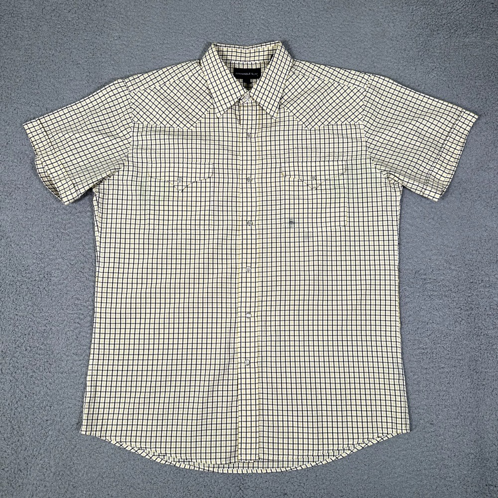 Panhandle Slim Shirt Mens Large Yellow Plaid Western Pearl Snap Pocket Cowboy